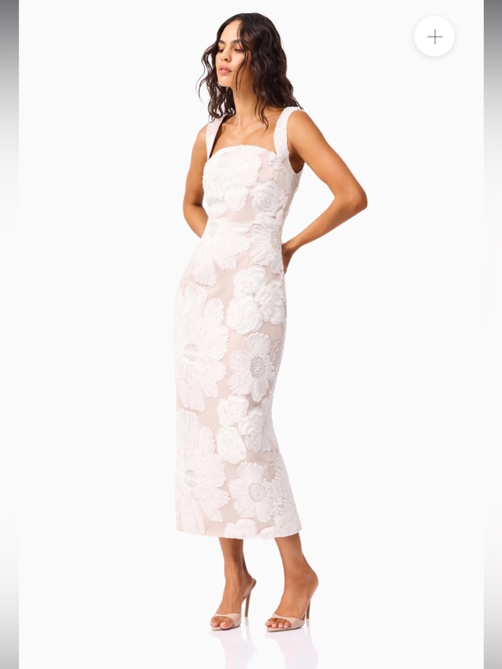 elliatt roxana white 3d floral embroidered mesh lace midi bridal dress medium - Picture 3 of 13